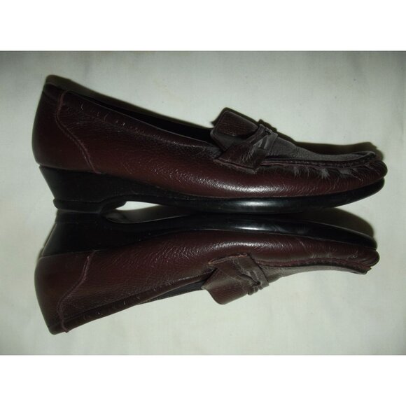 SAS Tri-Ad Comfort Shoes Womens 8.5N Oxblood Brown Leather Loafers Slip-On Heel - Picture 5 of 16